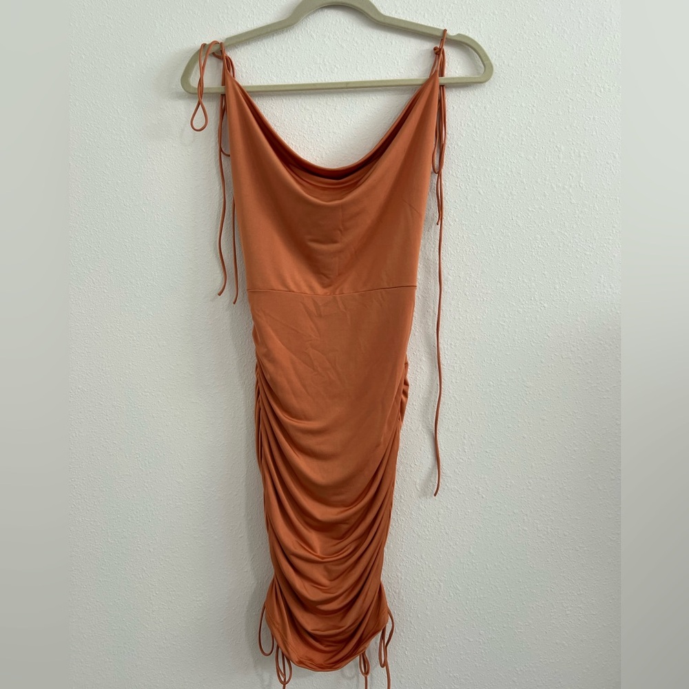 Satin Stretch Copper Midi Dress